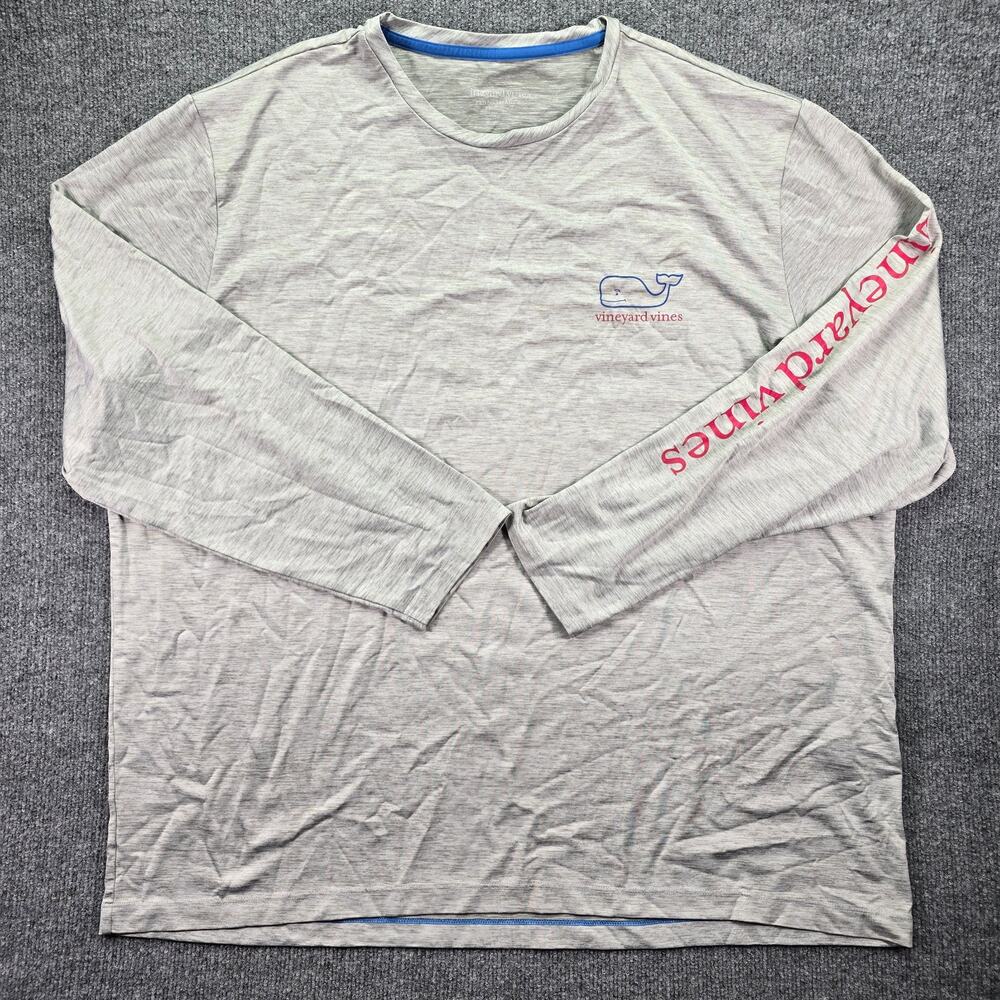 Vineyard Vines Shirt Mens 2XL XXL Gray Long Sleeve Crew Neck Performance Whale